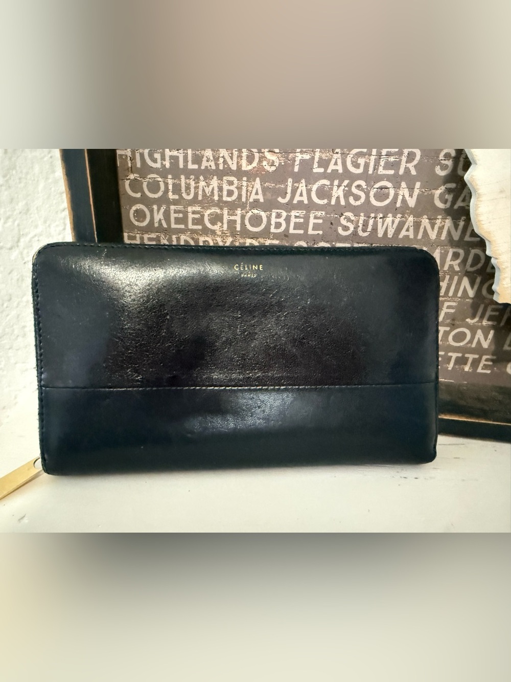 Celine vintage authenticated two tone continental zippy wallet